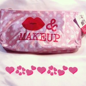 Lipstick & Make Up Bag Pink Polka Dot Satin